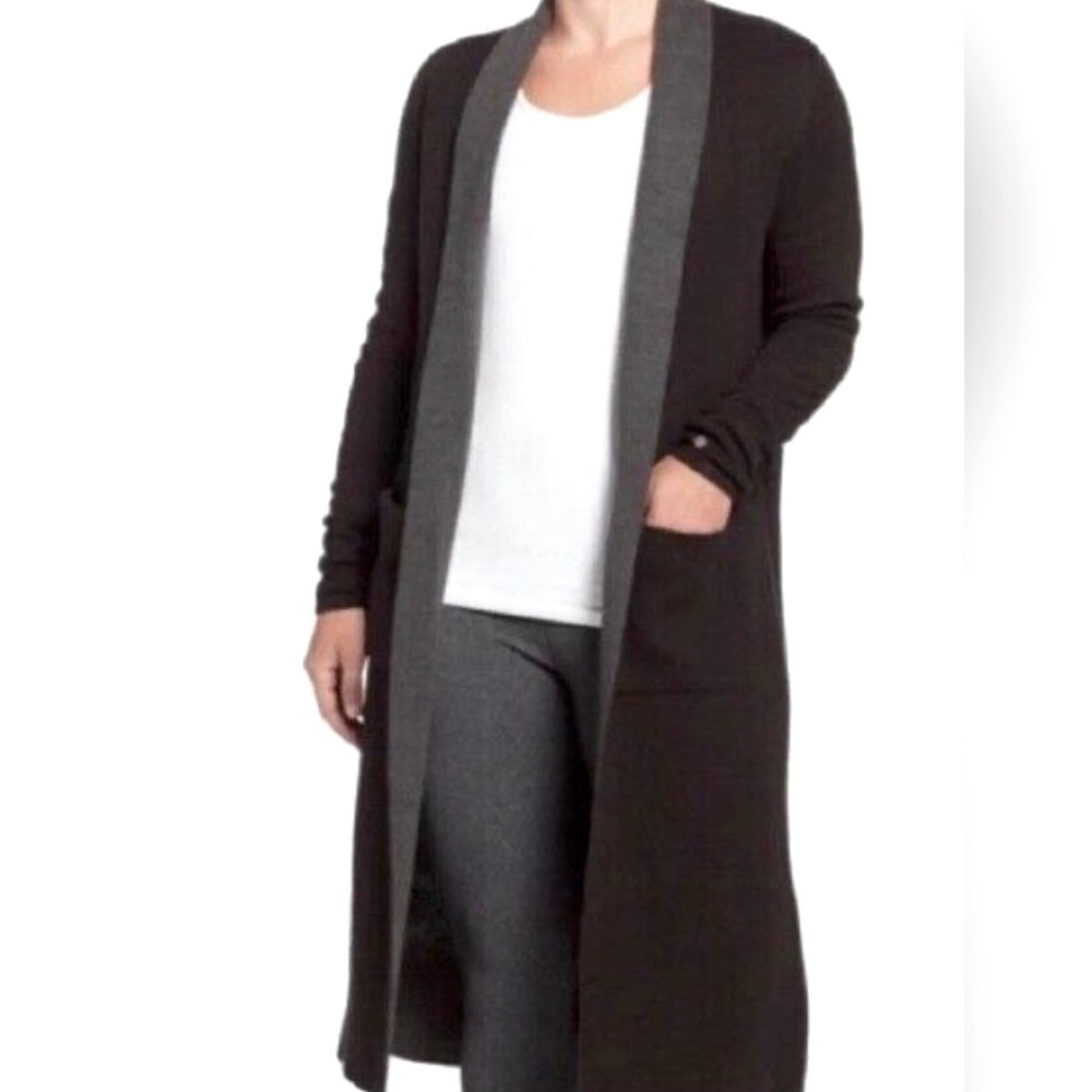 CALIA long open-front shawl collar duster cardigan